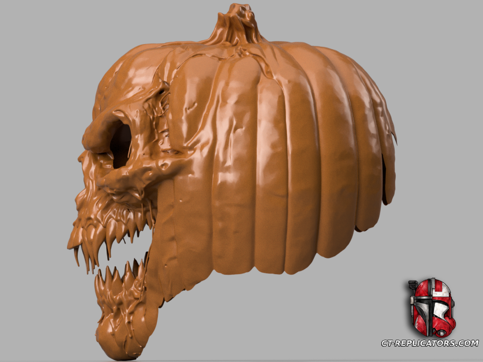 STL 3D Print Files Creepy Pumpkin Halloween mask (helmet) 1:1 scale
