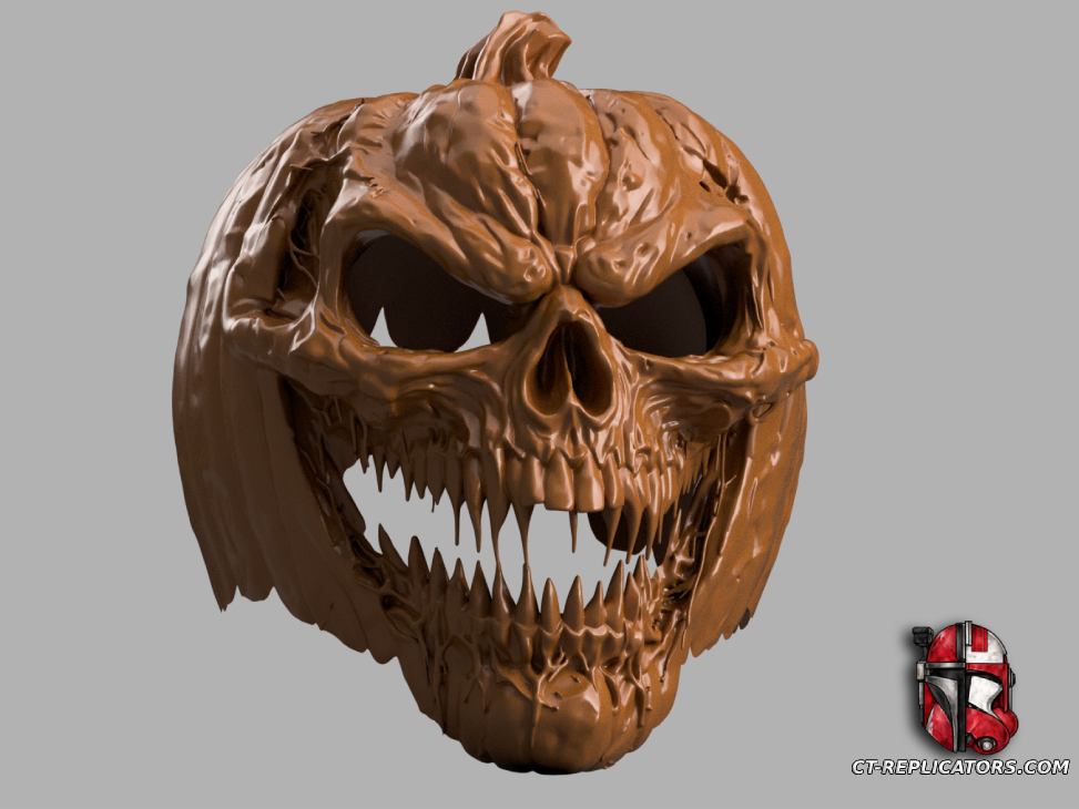 STL 3D Print Files Creepy Pumpkin Halloween mask (helmet) 1:1 scale